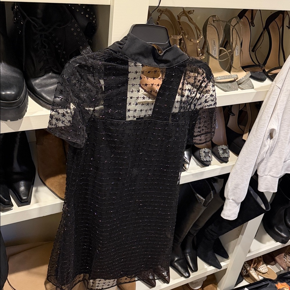 STAUD Black Sheer Star Mini Dress